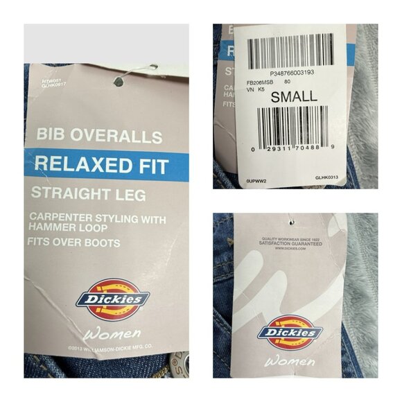 Dickies Carpenter Bib Overalls Womens Small Blue Denim Relaxed Fit Straight Leg - Picture 8 of 16